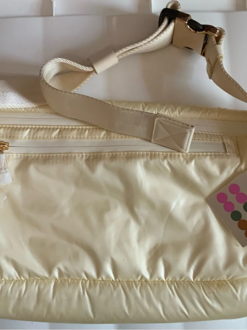 caraa Cream Puffer Crossbody Bag with Gold Hardware